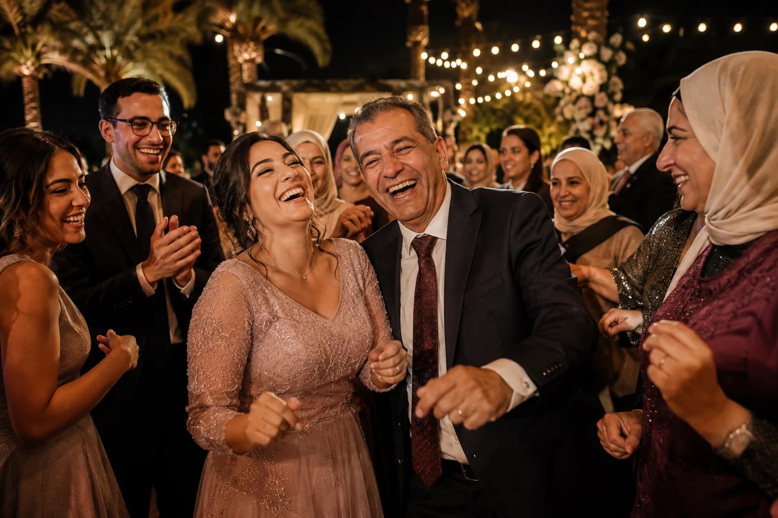 Wedding guests sharing a joyful moment